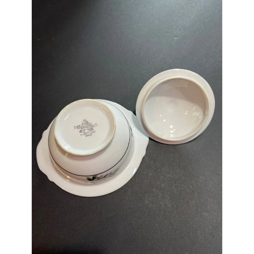 Gold Coast China First Love Creamer and Sugar Bowl Set White Rose Platinum Trim